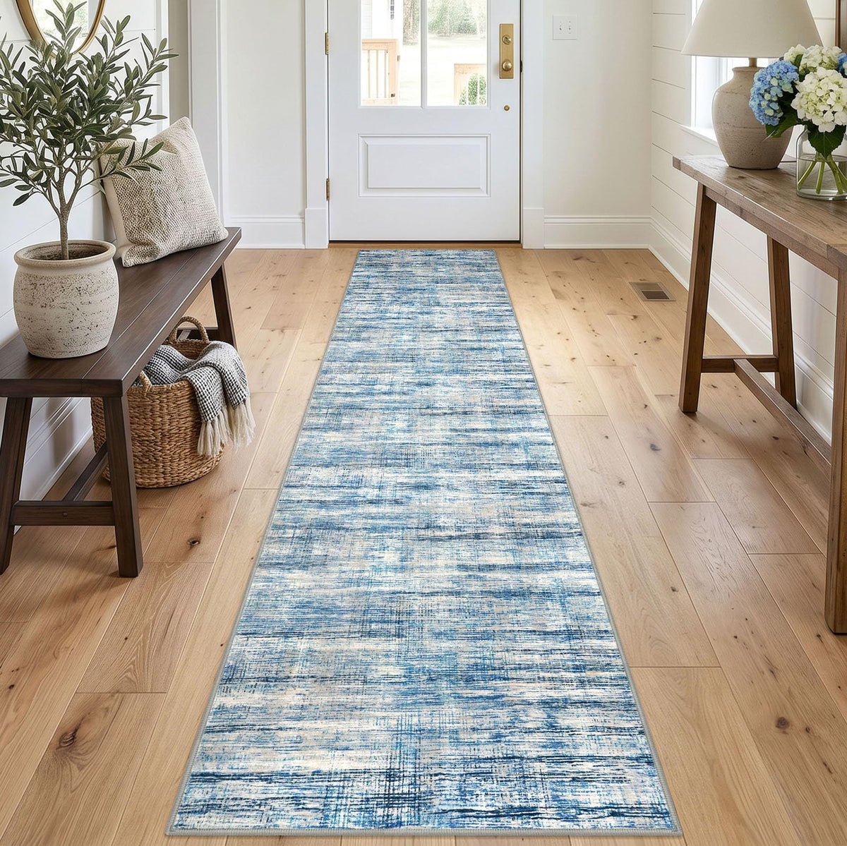 KOZYFLY Abstract Entryway Rug 2x3 Washable Door Mat Indoor Blue Beige