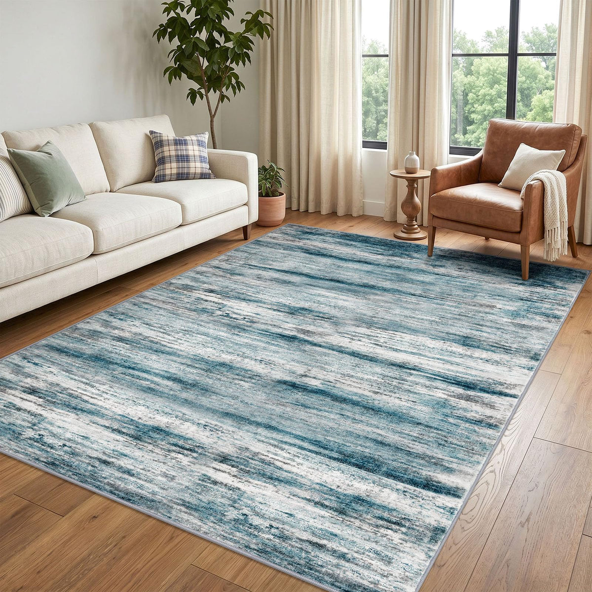 KOZYFLY Abstract Entryway Rug 2x3 Washable Door Mat Indoor Blue Beige