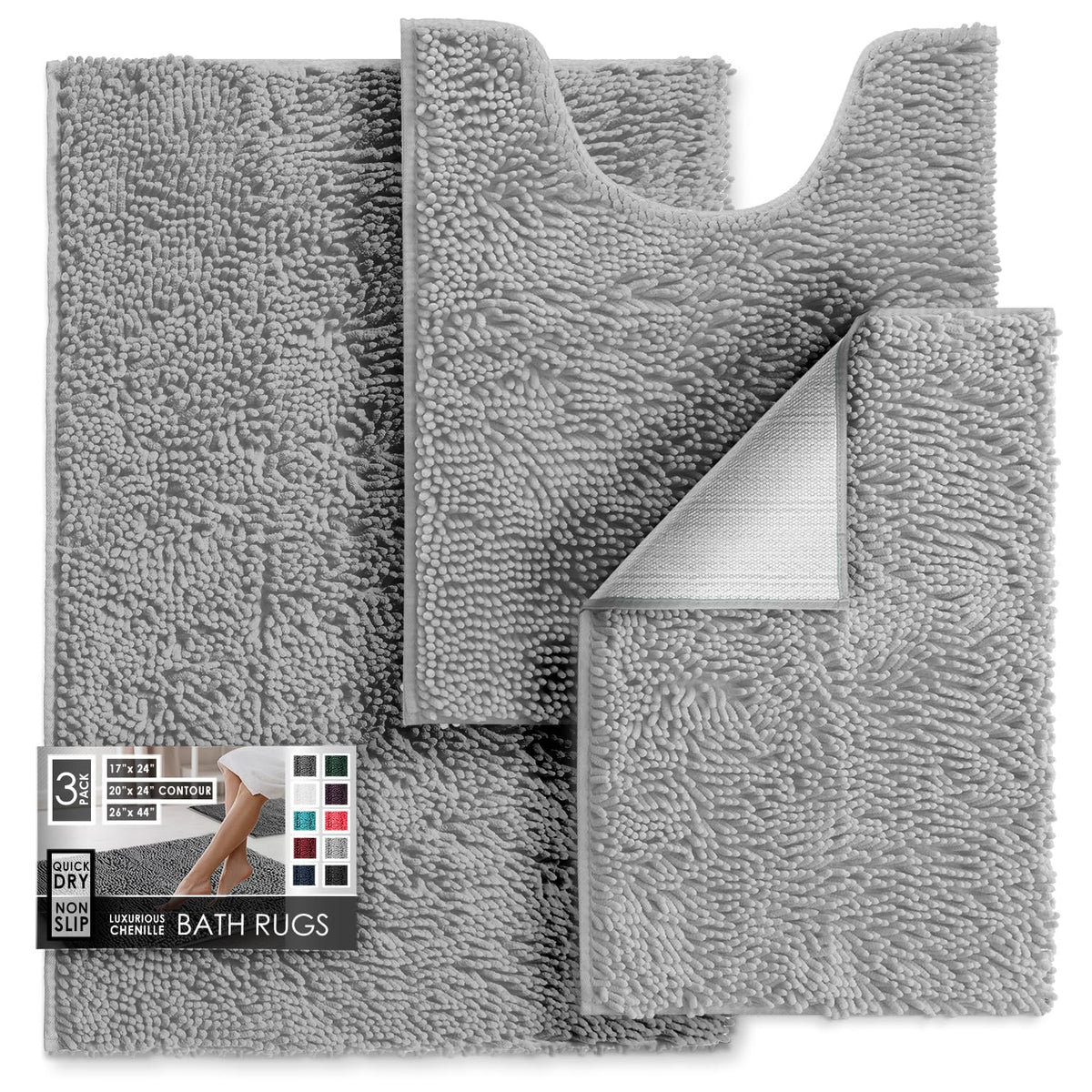 Hearth & Harbor Bathroom Rugs, Chenille Bath Mat - Machine Washable Bath Mats for Bathroom Non-Slip Backing Rubber, Quick Dry Bathroom Mat, 17 x 24 + 20 x 32 - Hunter Green