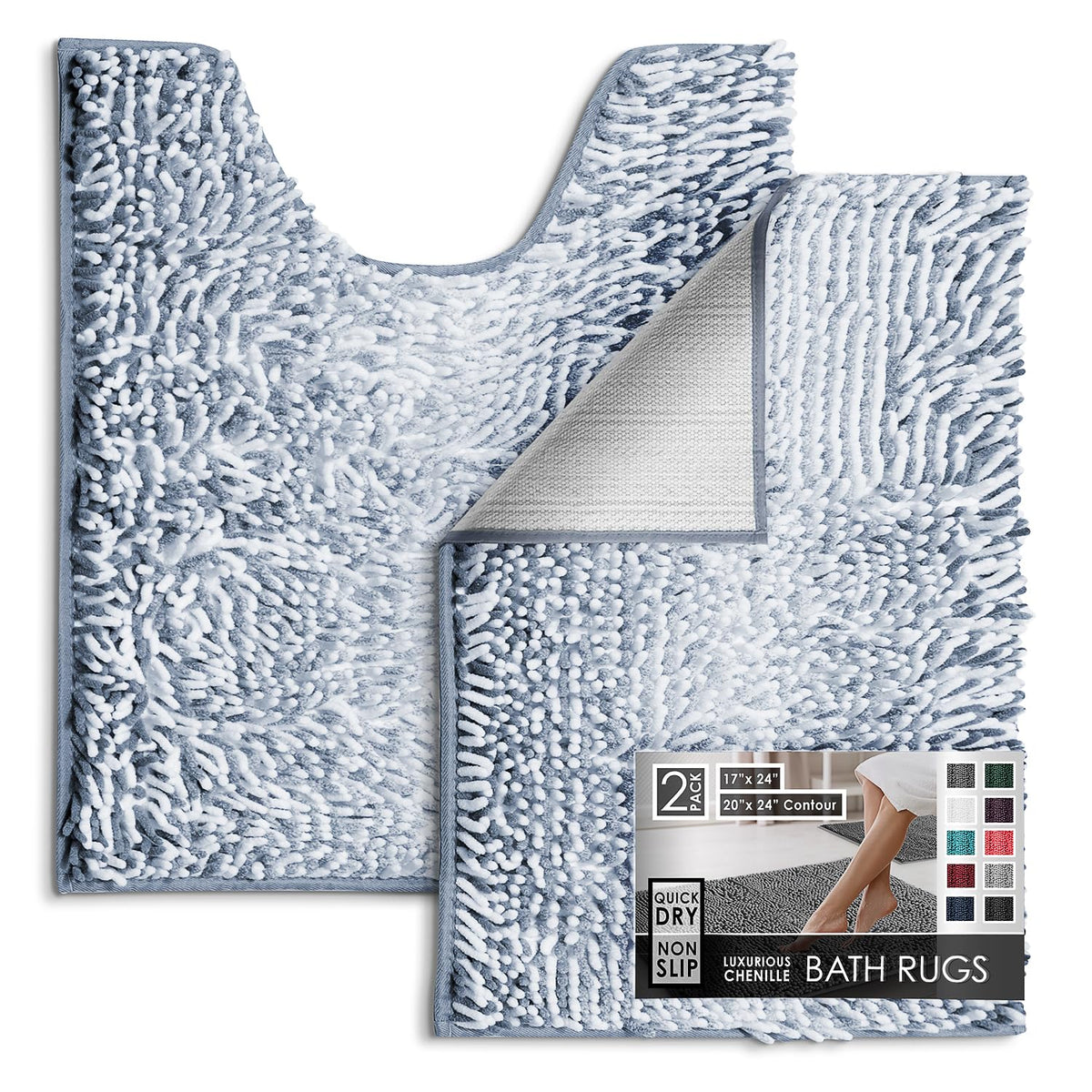 Hearth & Harbor Bathroom Rugs, Chenille Bath Mat - Machine Washable Bath Mats for Bathroom Non-Slip Backing Rubber, Quick Dry Bathroom Mat, 17 x 24 + 20 x 32 - Hunter Green
