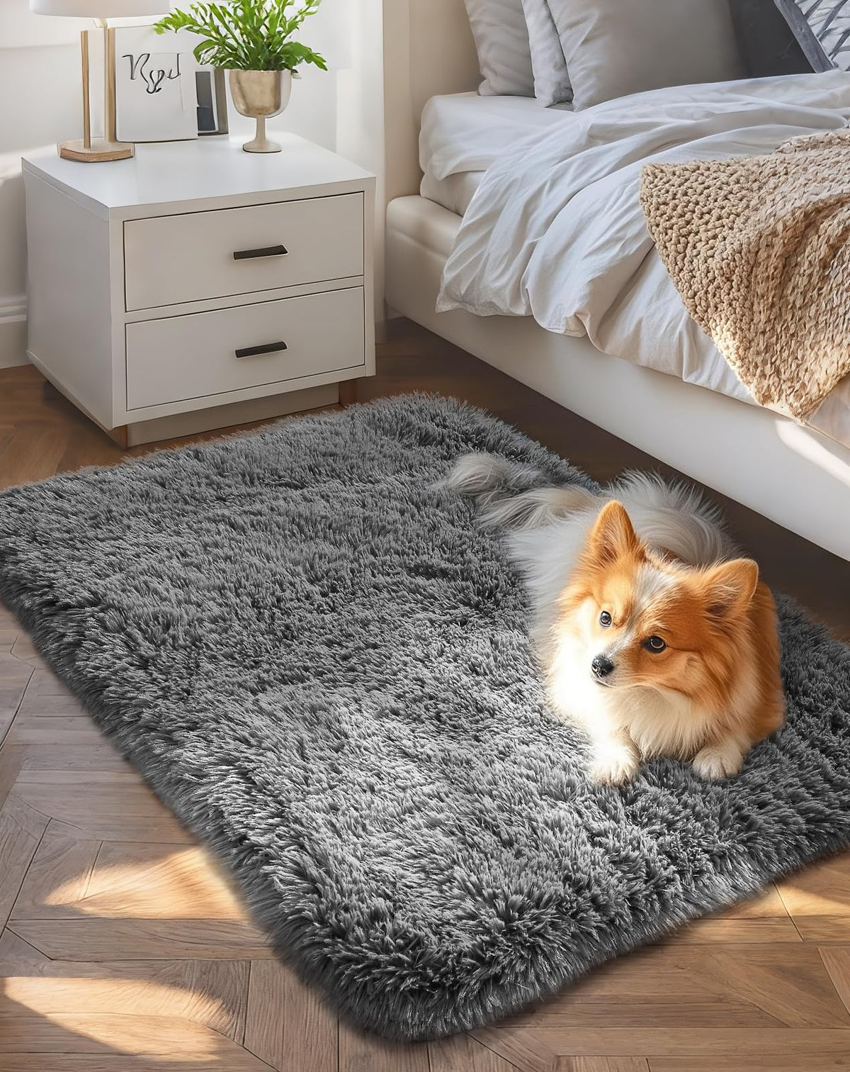 Ophanie 2x6 Washable Runner Rug for Hallway,Non-Slip Fluffy Soft Bedside Rugs, Bedroom Living Room Grey Shaggy Gray Carpet for Kids Girls Boys Dorm Nursery Home Decor Aesthetic
