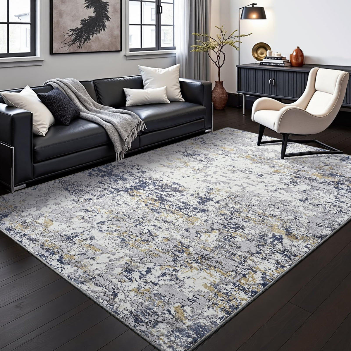 Toneed Washable 2x6 Non-Slip Runner Rug for Hallway Kitchen, Grey