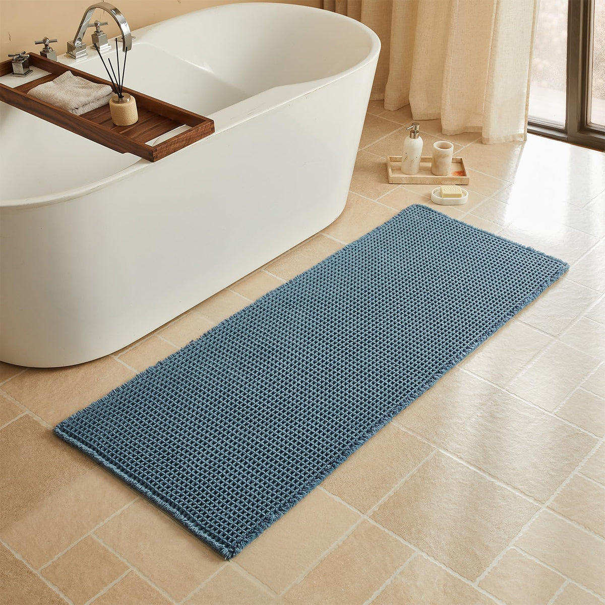 Triohero Waffle Bath Mat, Small Boho Bathroom Rugs Non Slip, 16x24 Khaki