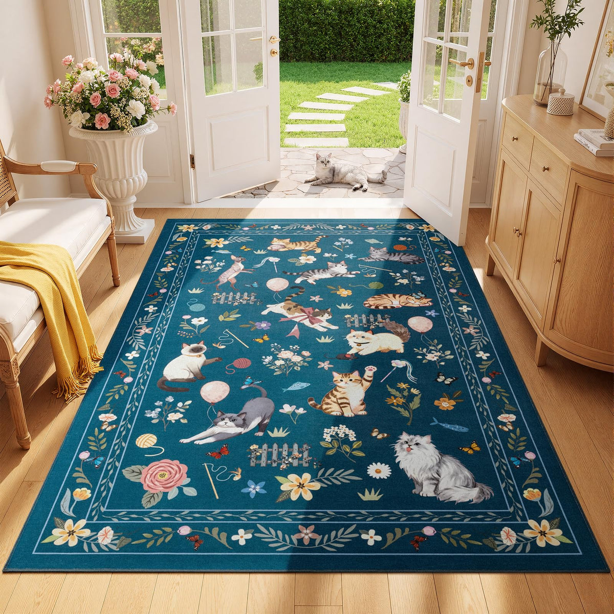 Unirea 2x3 Black Cute Cat Area Rug for Kitchen Entryway, Washable Door Mat