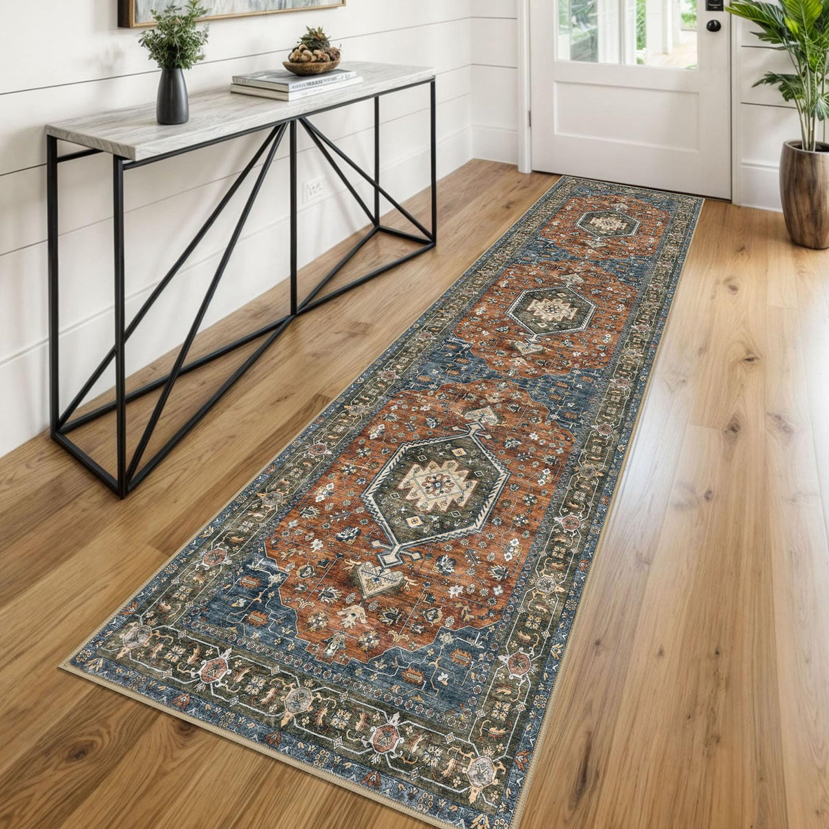 KUTA Entryway Rugs Indoor Washable Small Area Rug 2x3 Blue Entrance Carpet