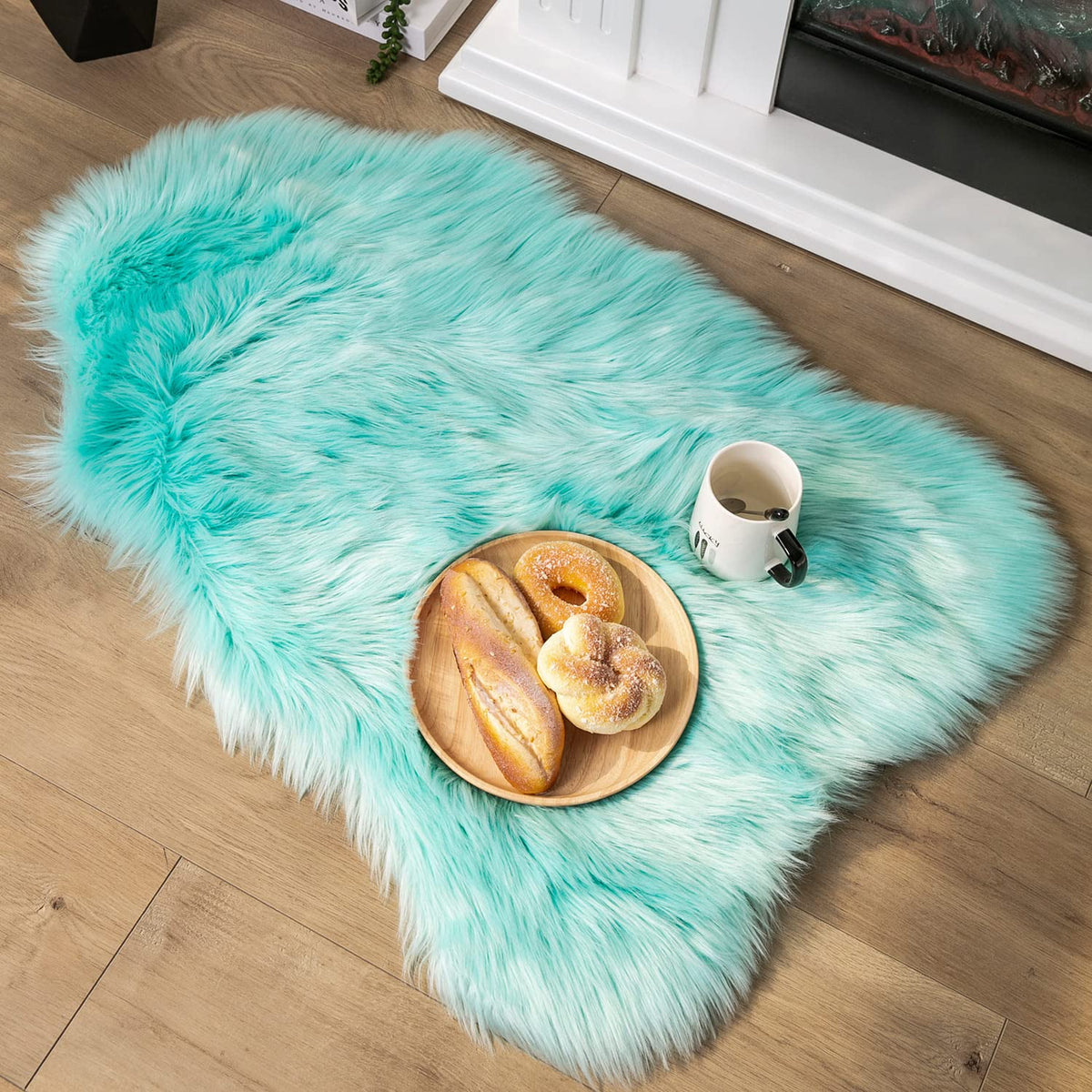 Ashler Faux Fur Rug, White, 2x3 Ft, Machine Washable