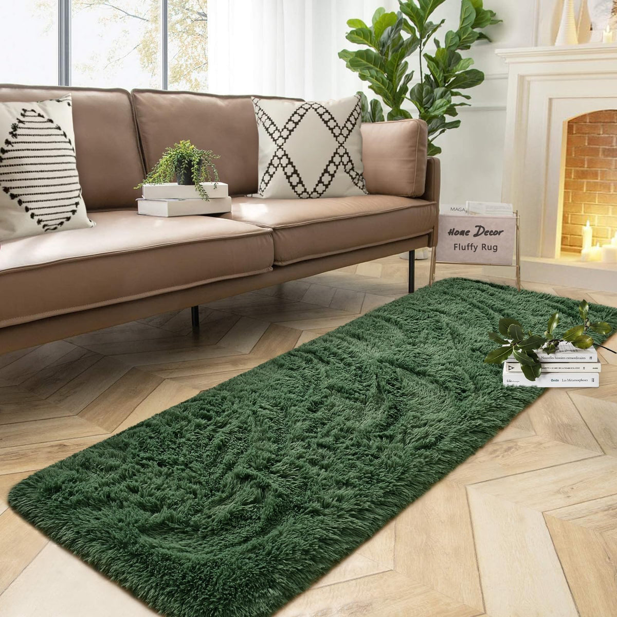 DweIke Fluffy Sage Green Runner Rugs for Bedroom, 2x6 Feet Soft Plush Long Runners for Girls Boys Kids, Non-Slip and Machine Washable Bedside Rug, Small Throw Carpet for Hallway Rooms Decor