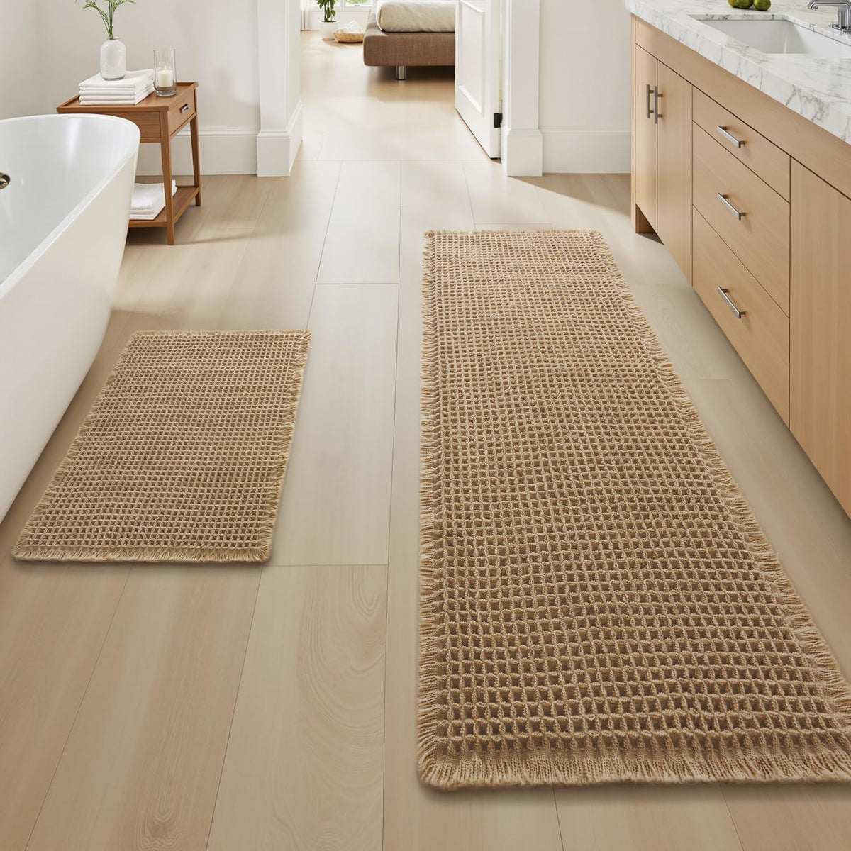 Upgraded Waffle Bath Mat Ultra Absorbent Non Slip Bathroom Mat, 17" x 24"