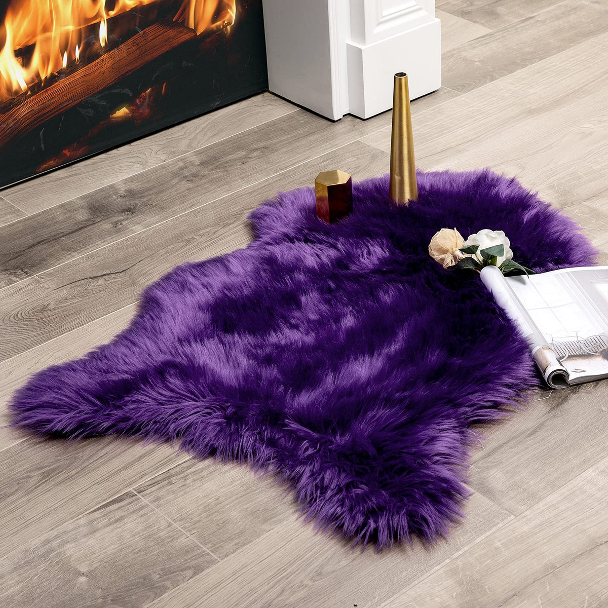 MIULEE Fluffy Area Rug 3x5 ft Faux Fur Sheepskin Rug for Bedroom White