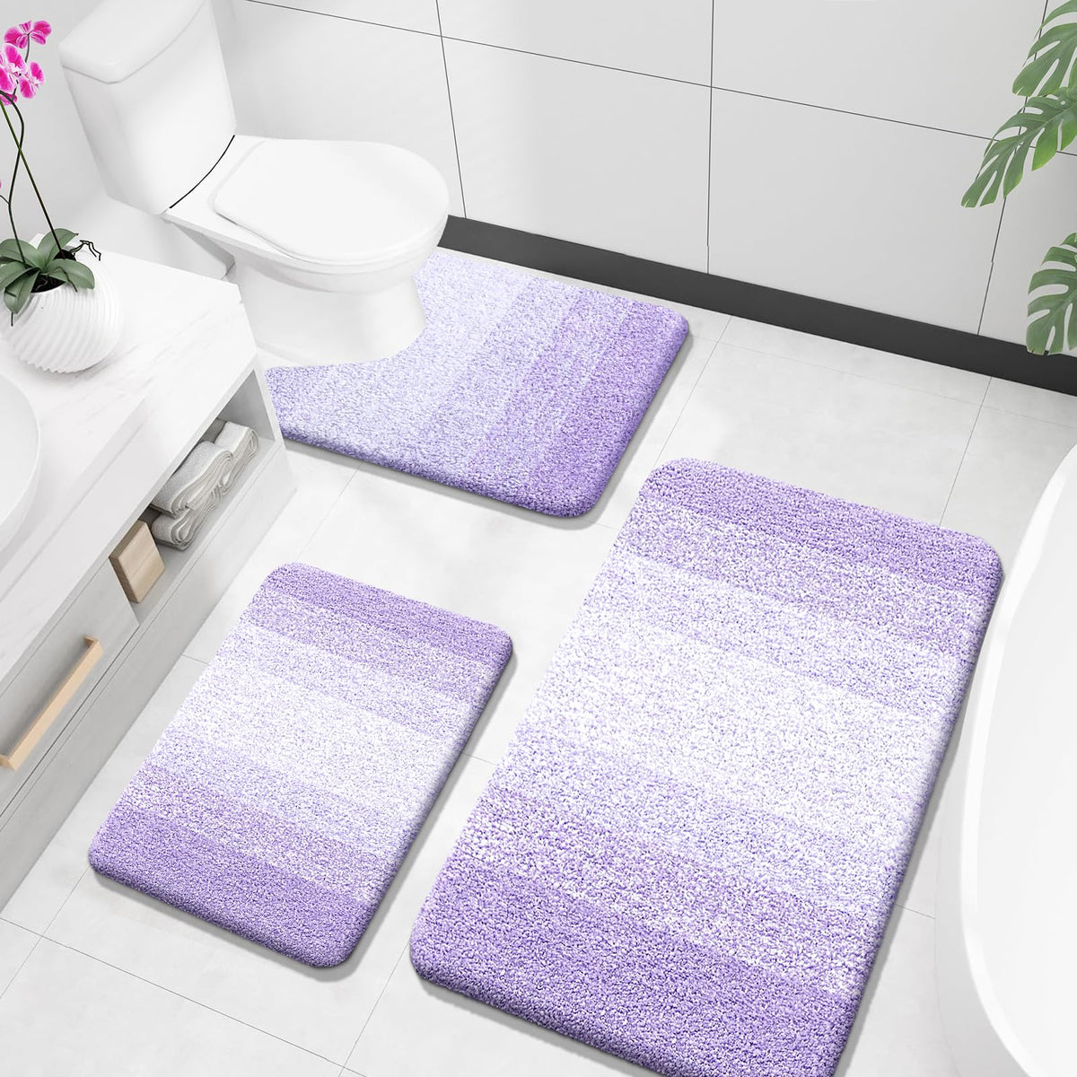 OLANLY Microfiber Bathroom Rugs Sets 3 Piece, Absorbent Bath Mats, Grey