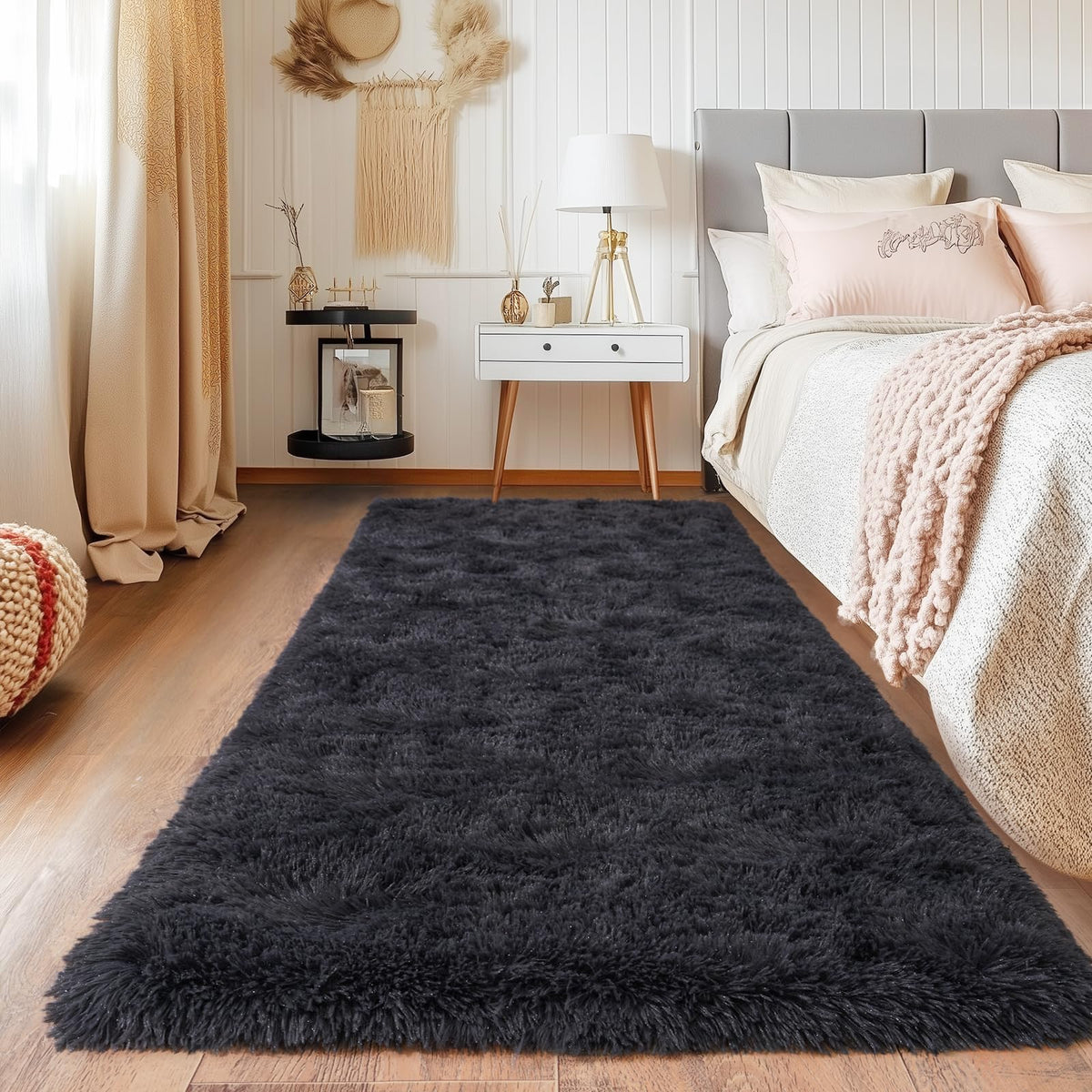 Small Black Area Rug, 2x3 Rug for Bedroom Shaggy Throw Rugs for Dorm Rug, Soft Shag Carpet for Kids Room, Plush Comfy Fluffy Bedside Rug for Home Decor Aesthetic