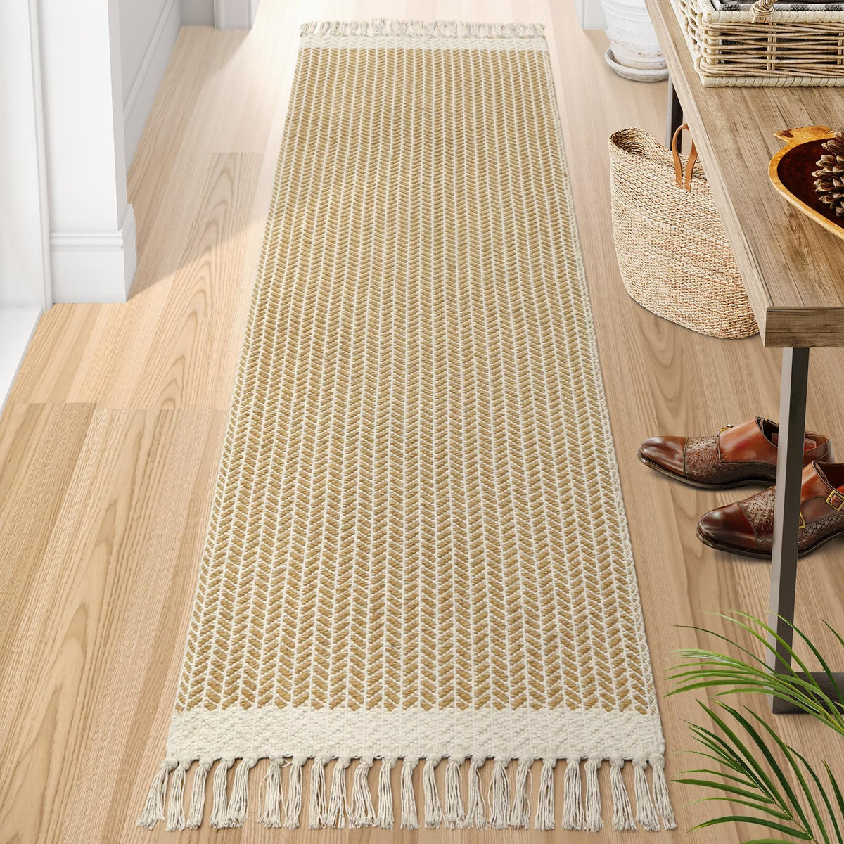 Lahome Belle Boho Bathroom Rugs, Small 2x3 Front Door Mat Lightweight Kitchen Rug Woven Cotton Area Rug with Tassels, Farmhouse Washable Black and White Throw Rug Low Pile Carpet for Entry Laundry