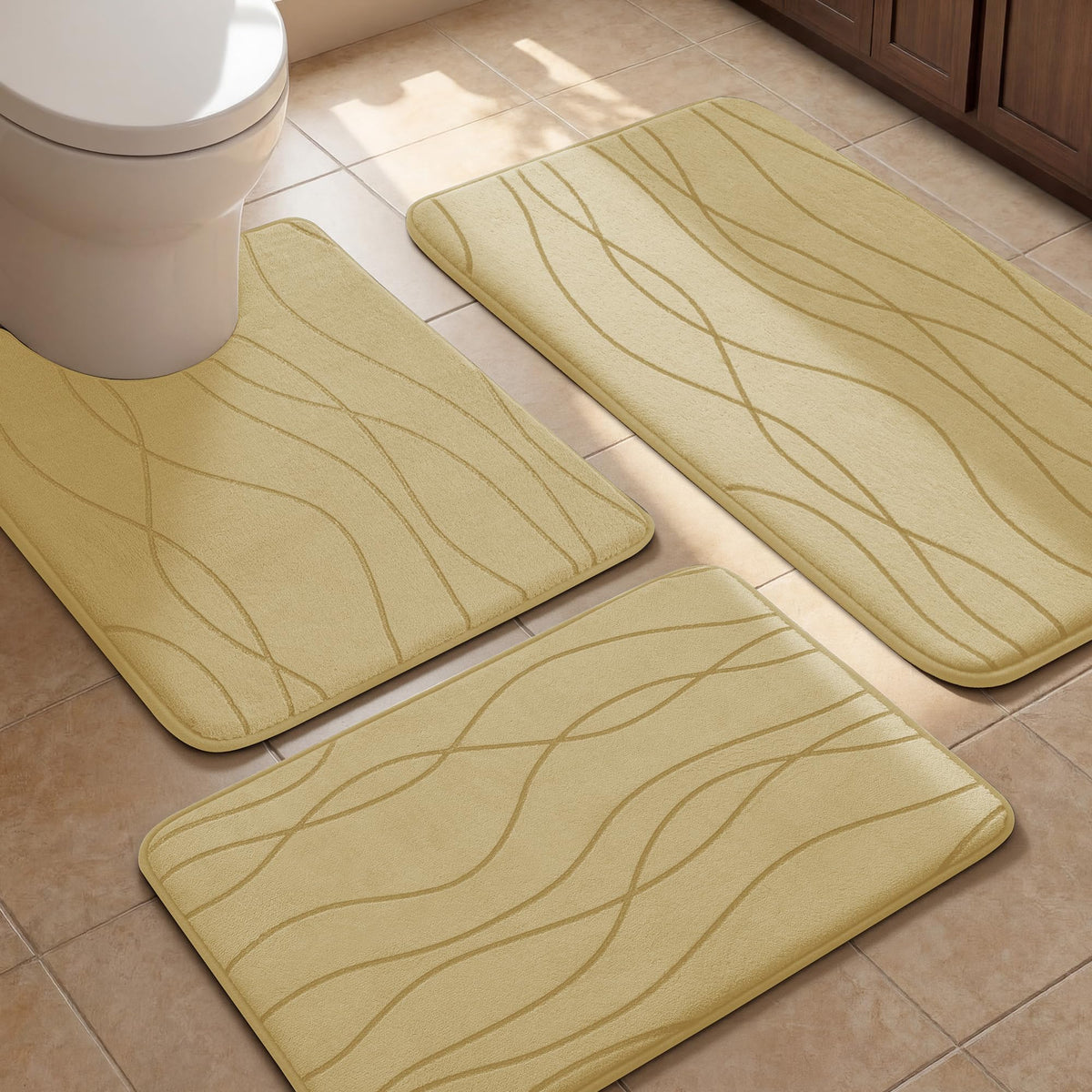 YIHOUSE Bathroom Rugs Set 5 Piece, Memory Foam Bath Mat Dark Grey