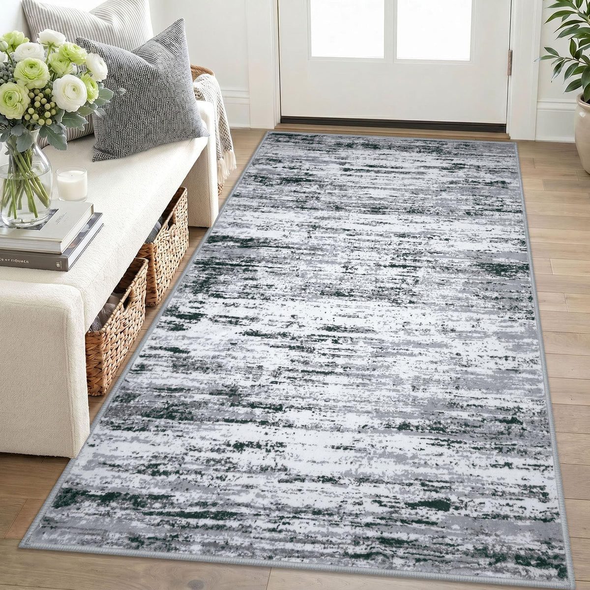 Lansny Abstract Washable 2x6 Runner Rug Non Slip Runners for Hallway