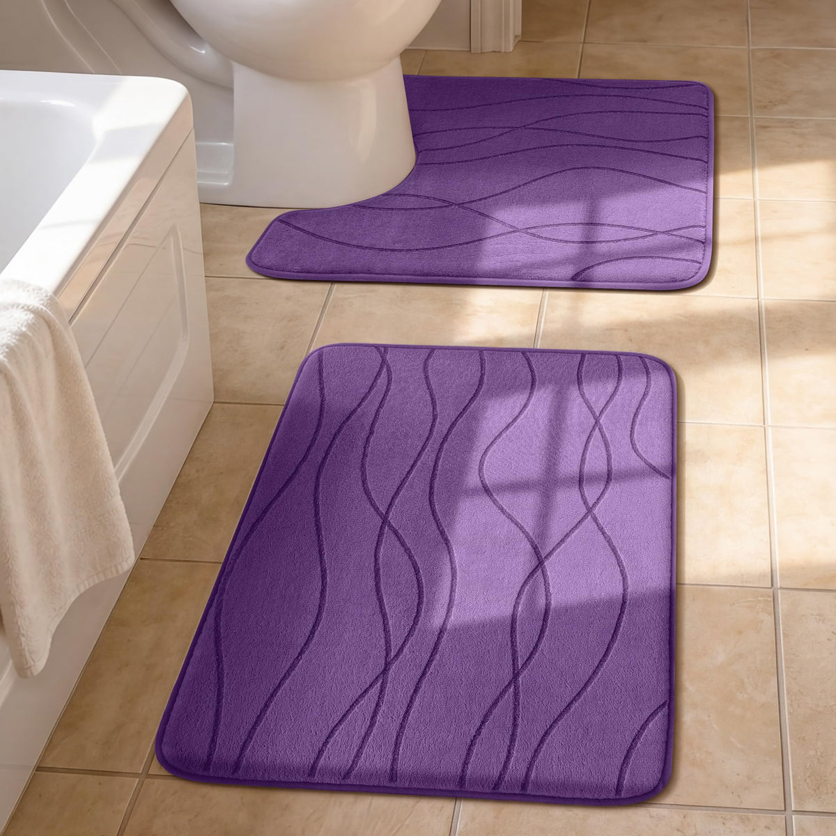 YIHOUSE Bathroom Rugs Set 5 Piece, Memory Foam Bath Mat Dark Grey