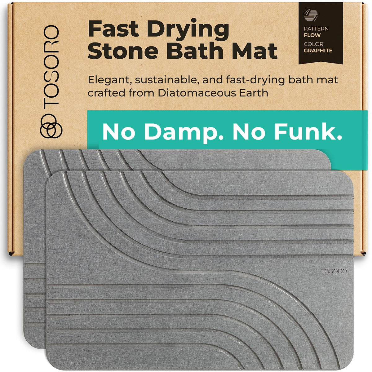 TOSORO - Stone Bath Mat Diatomaceous Earth Shower Mat Non-Slip Super Absorbent Diatomite Stone Bath Mats for Bathroom Floor Quick Drying Natural Easy to Clean (23.5 x 15) - Sandstone