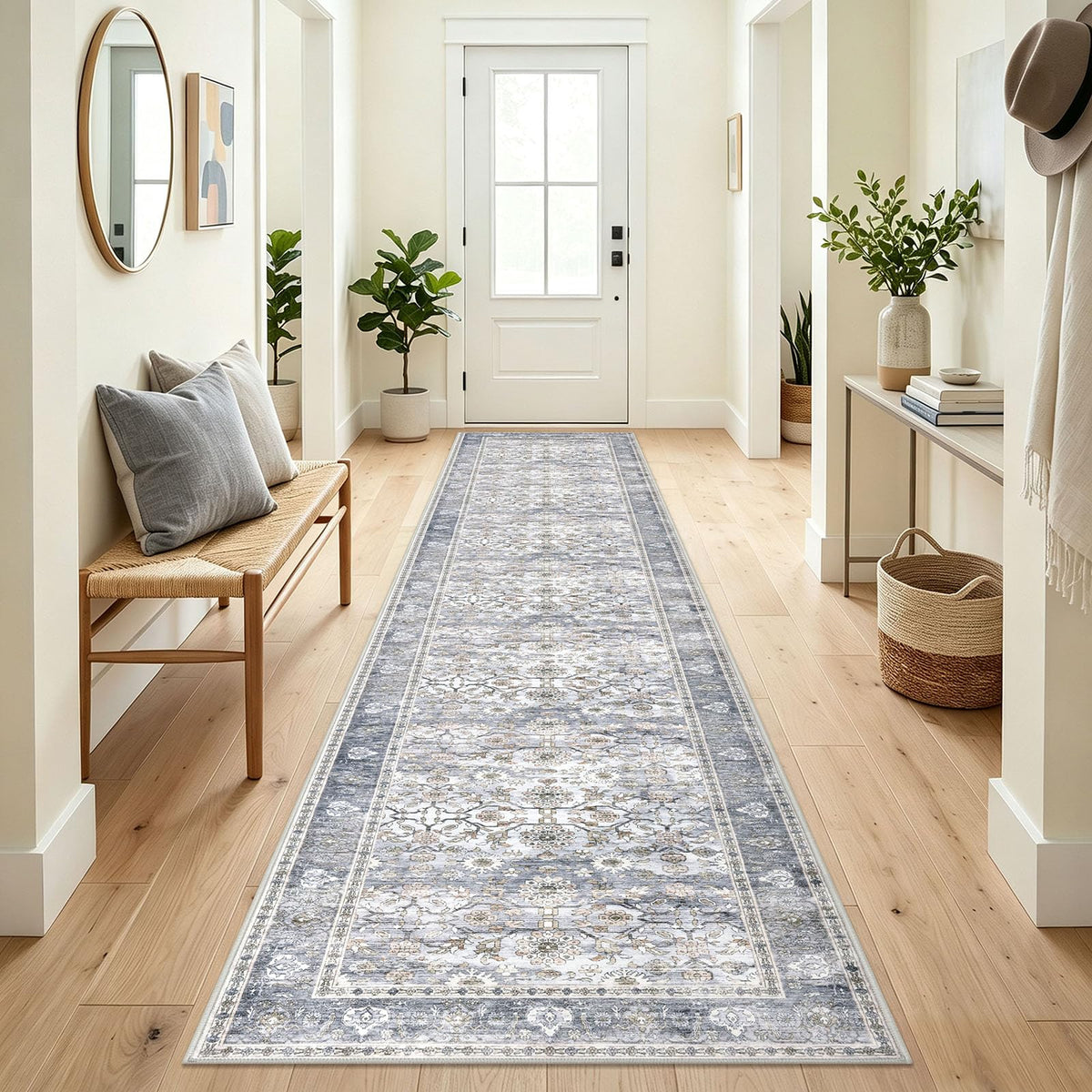 KUTA Vintage Floral Washable 2x3 Rugs for Entryway Blue Grey Beige