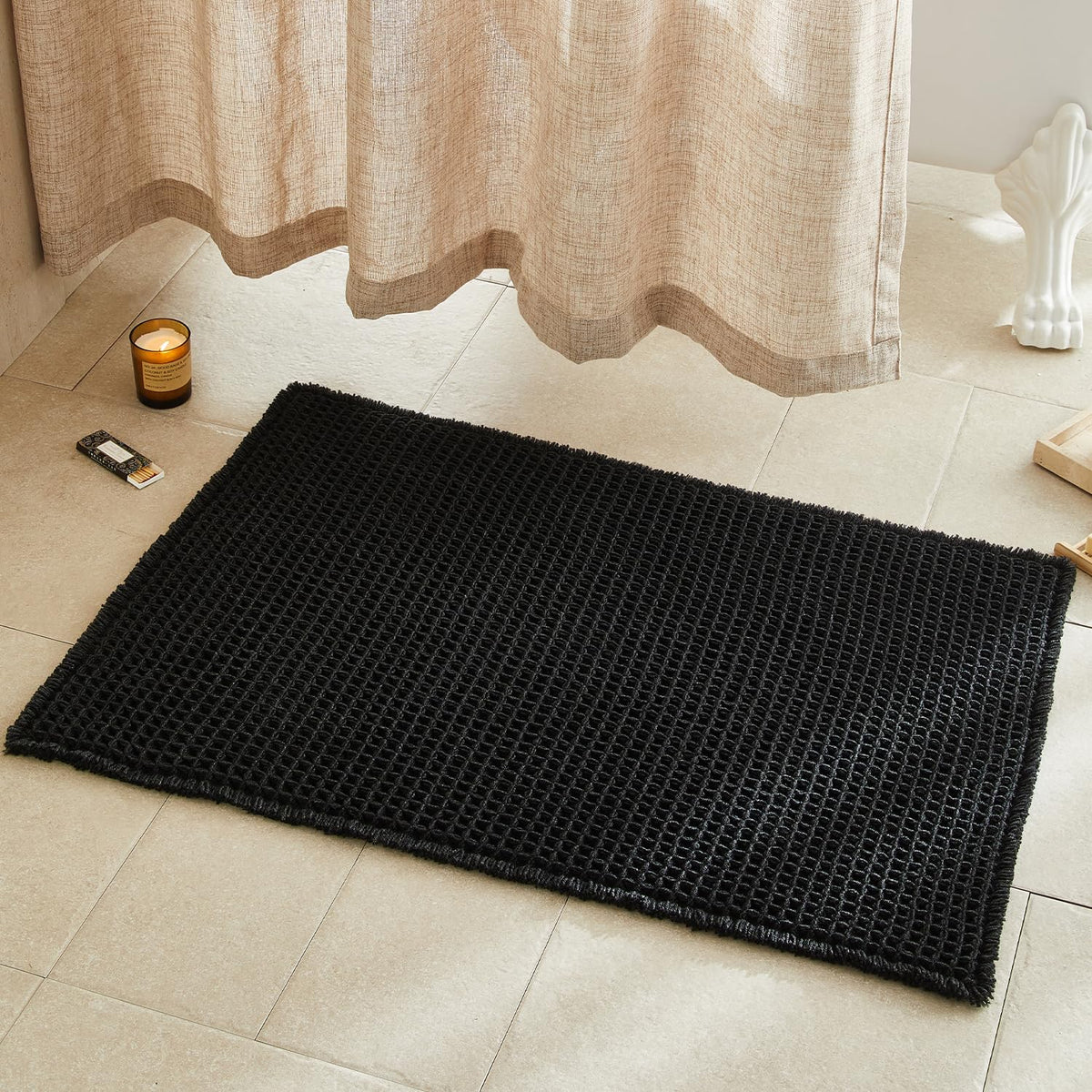 TYUU Waffle Bath Mat, Boho Bathroom Rugs Non Slip Washable, 30x20 Khaki