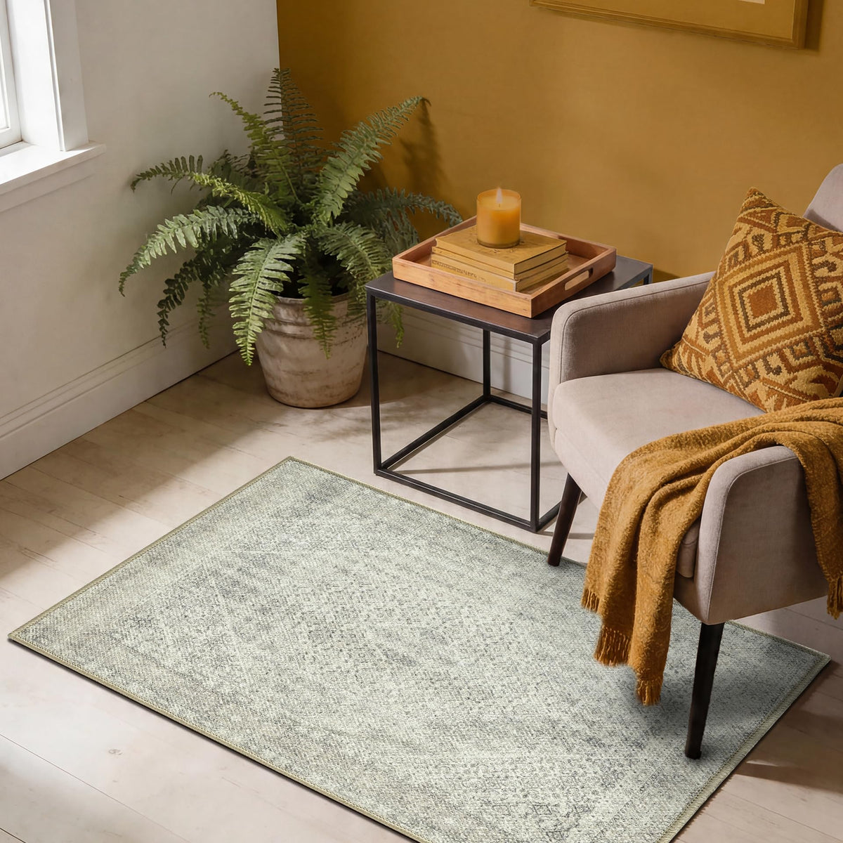 Keen Home Design Vintage Washable Entryway Rug, Non-Slip Low Pile, 2x3