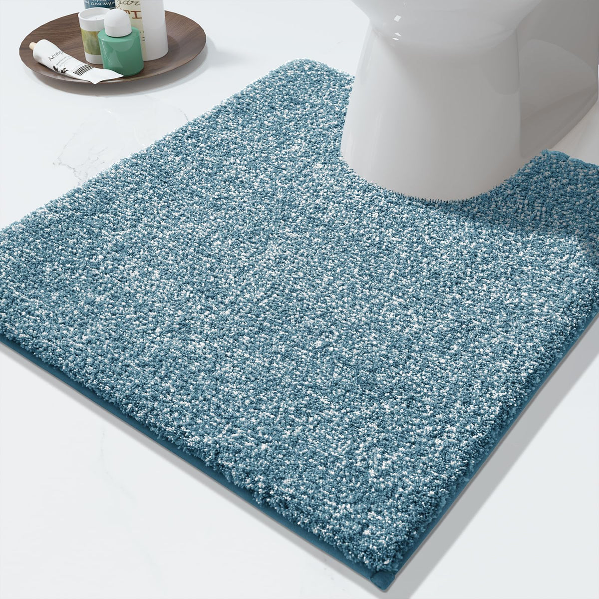 Yimobra Non Slip Machine Washable Bathroom Rug 24x17 Light Beige and White