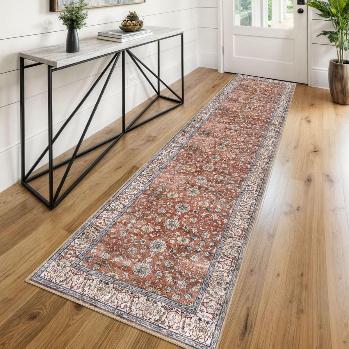 KUTA Vintage Floral Washable 2x3 Rugs for Entryway Blue Grey Beige