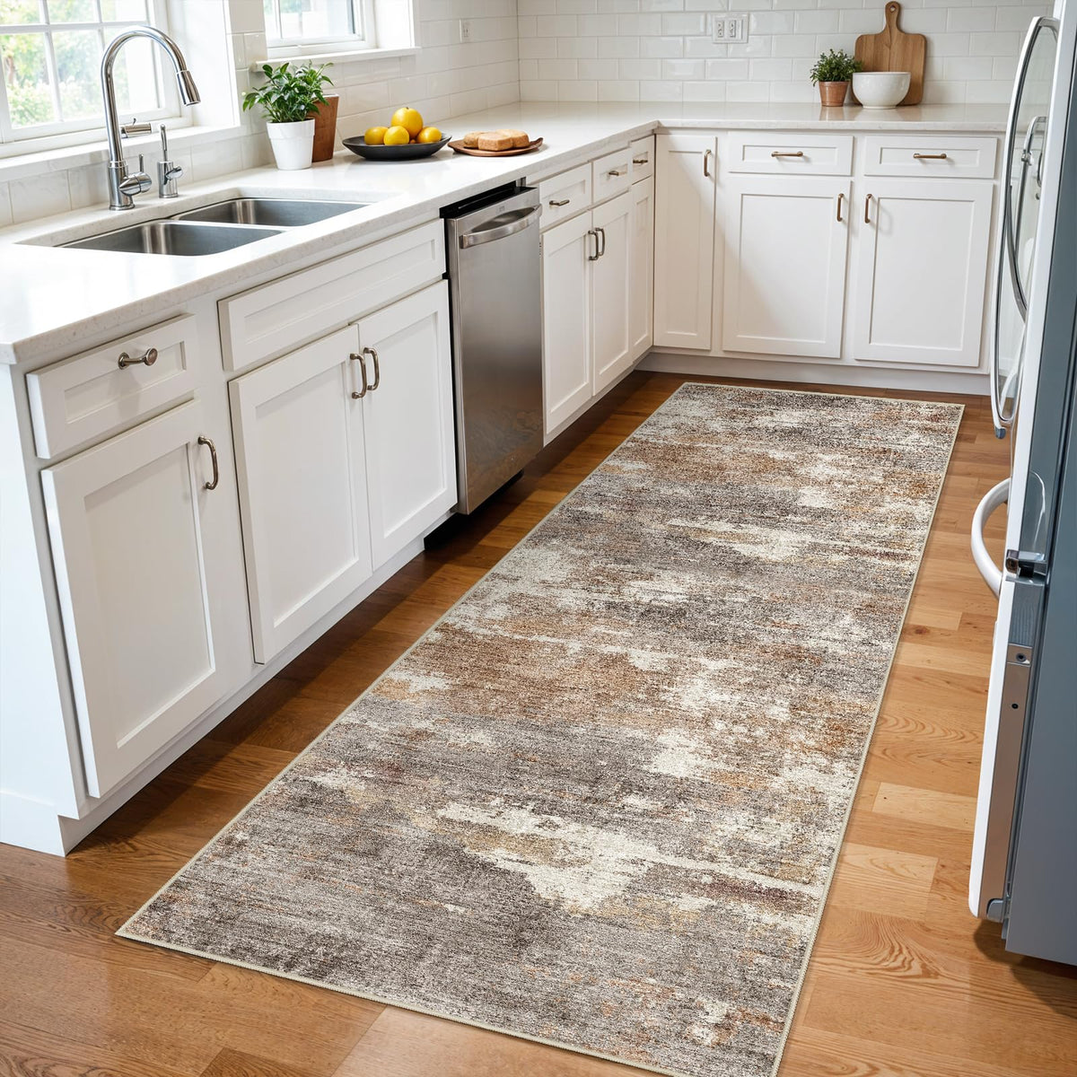 2x5 Runner Rug Washable Moroccan: Non Slip Kitchen Long Floor Mat Beige