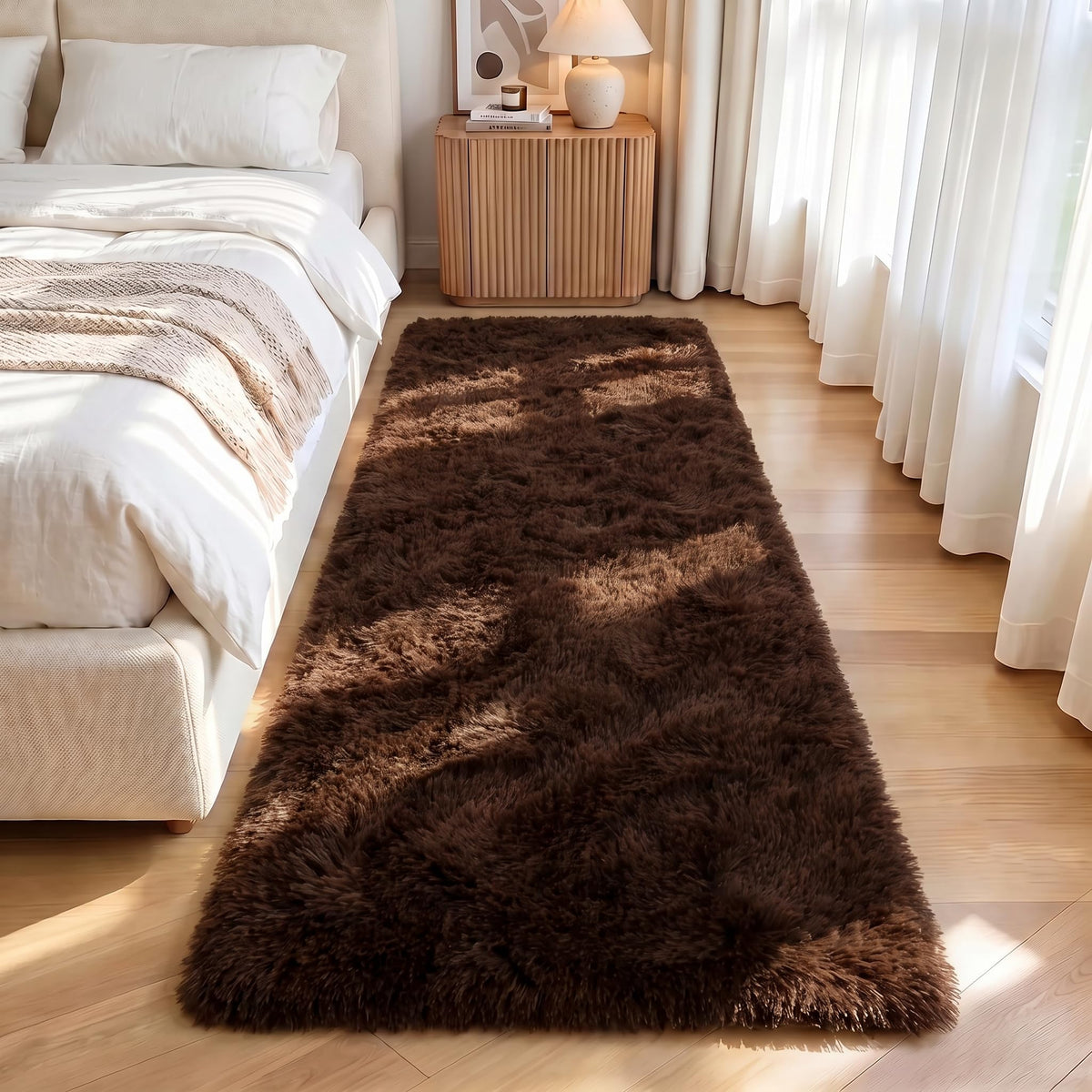 LOCHAS 2x3 Area Rugs Fluffy Living Room Carpets for Kids Bedroom, Brown