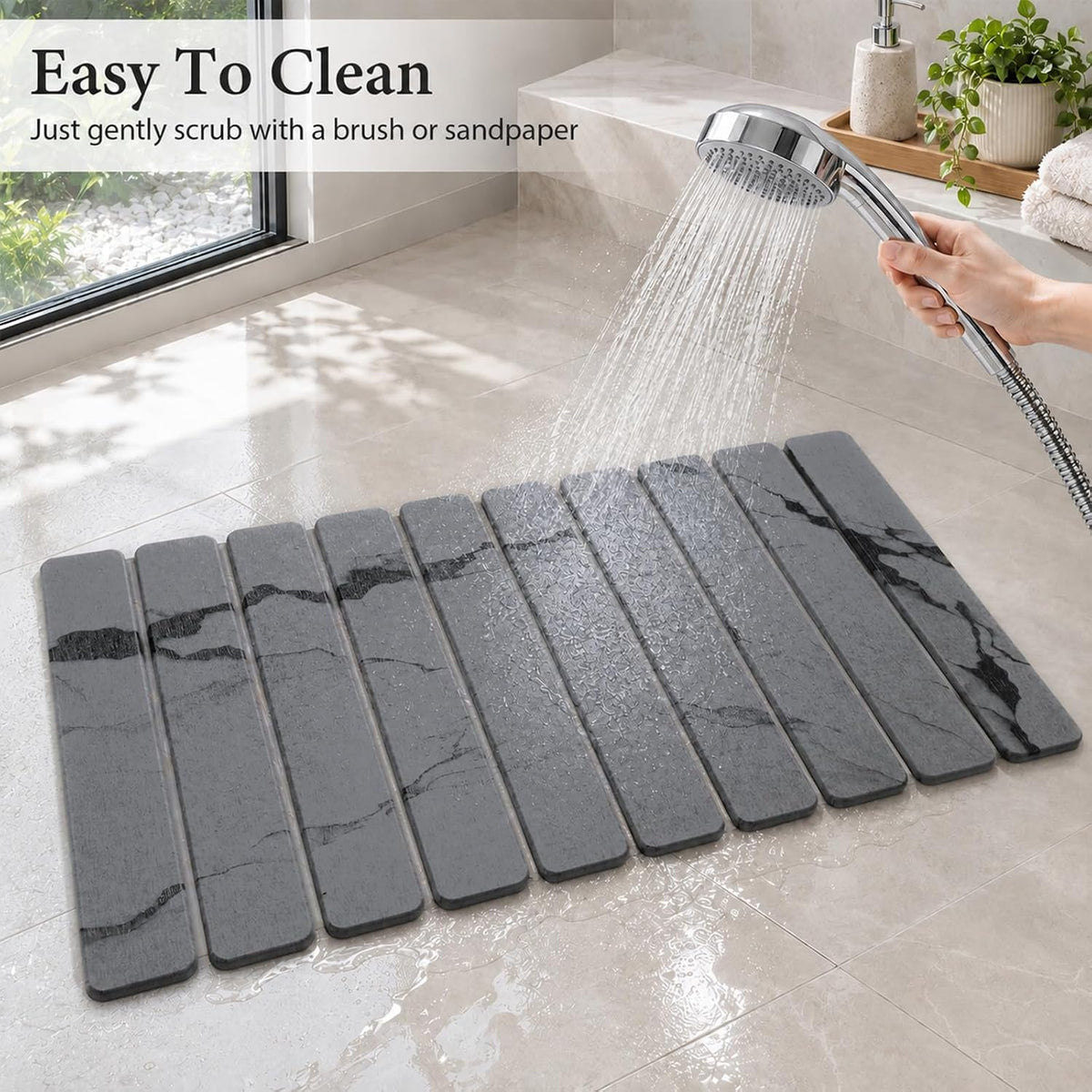 Foldable Stone Bath Mat, Non Slip Large Diatomaceous Shower Mat, Super Absorbent Quick Drying Stone Mat for Bathroom Kitchen Floor Counter Sink ,Easy to Clean & Store (Dark Gray 24"×16")