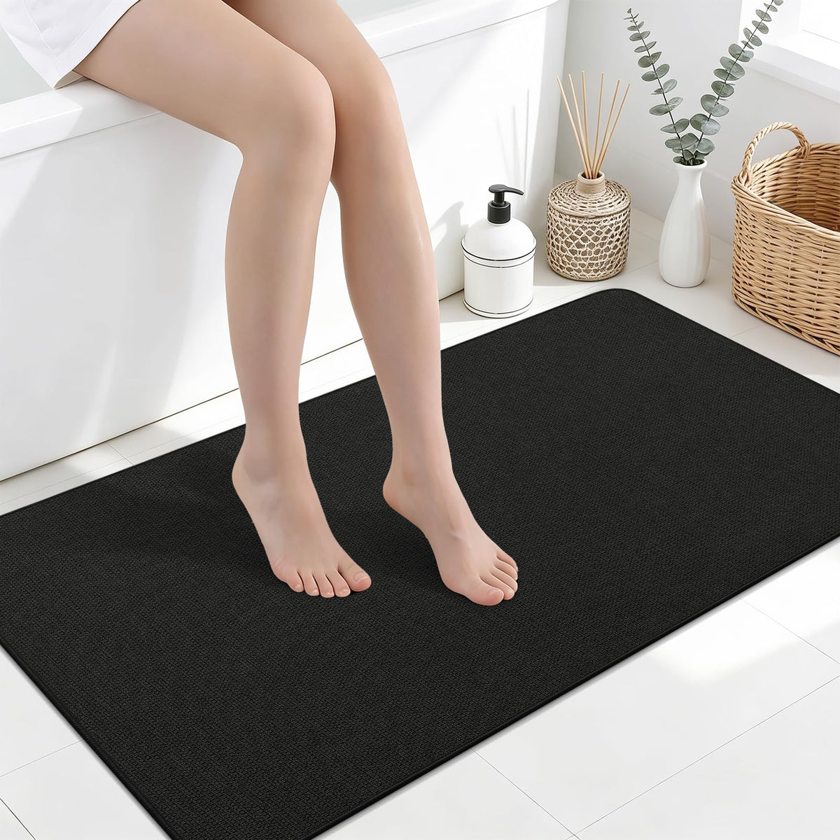 Smiry Ultra Thin Bath Mat 30X20, Non Slip Rubber Washable Bathroom Rugs