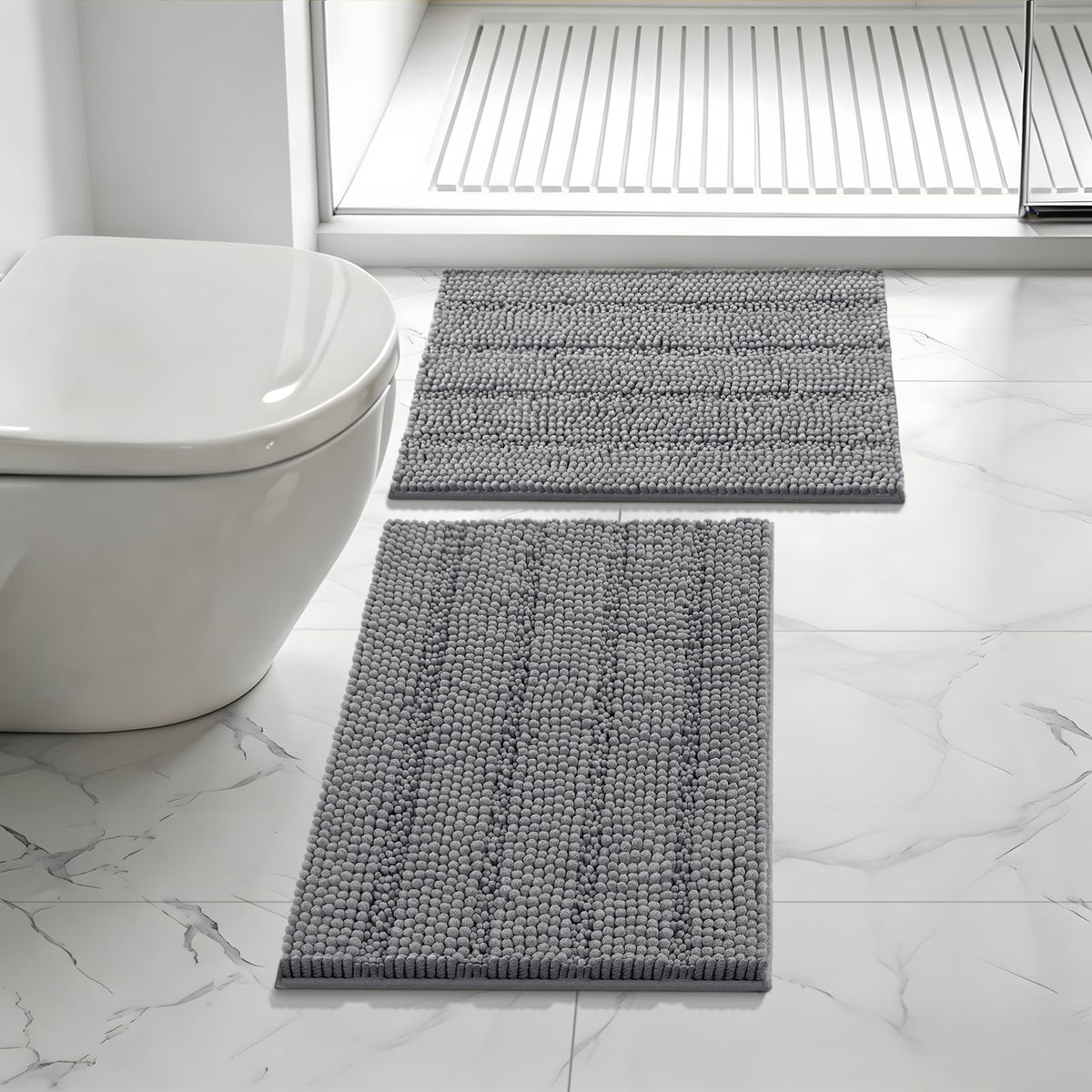 Bcoimo Small Bath Rug Mat,24x17 Chenille Non Slip Gray Bathroom Shower Mat