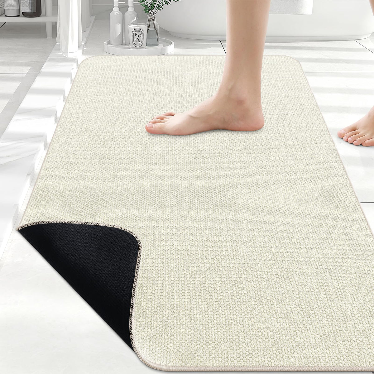 Smiry Ultra Thin Bath Mat 30X20, Non Slip Rubber Washable Bathroom Rugs