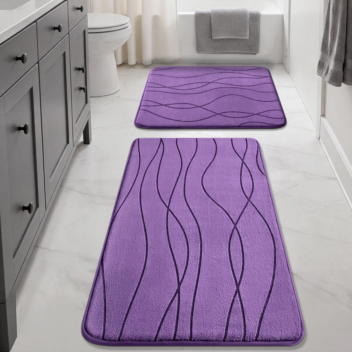 YIHOUSE Bathroom Rugs Set 5 Piece, Memory Foam Bath Mat Dark Grey