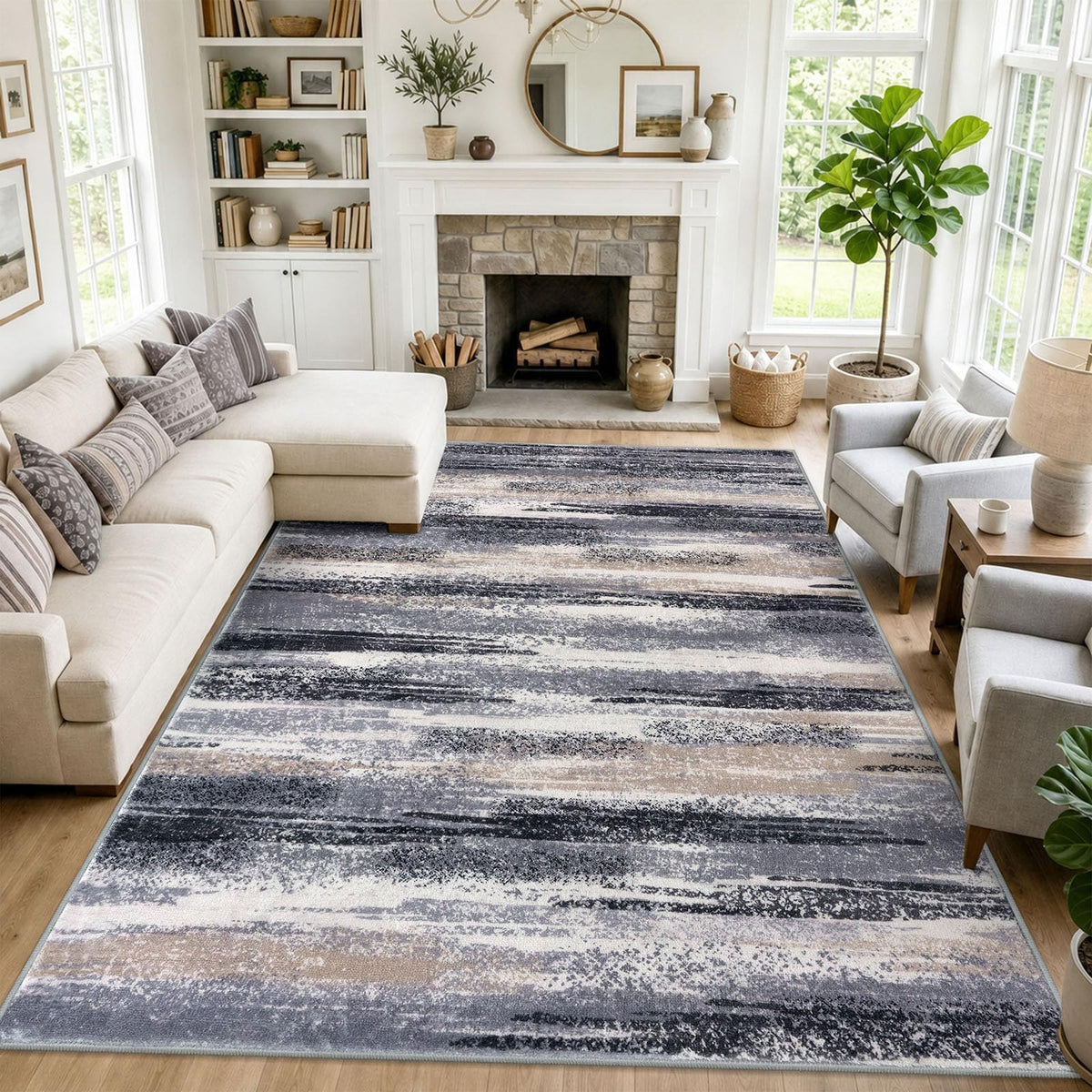 Lansny Abstract Washable 2x6 Runner Rug Non Slip Runners for Hallway