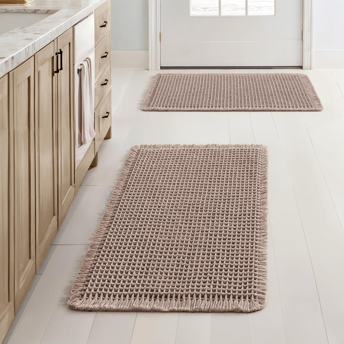MIULEE Set of 2 Waffle Bathroom Rugs Boho Bath Mat Brown 18x30 Inch