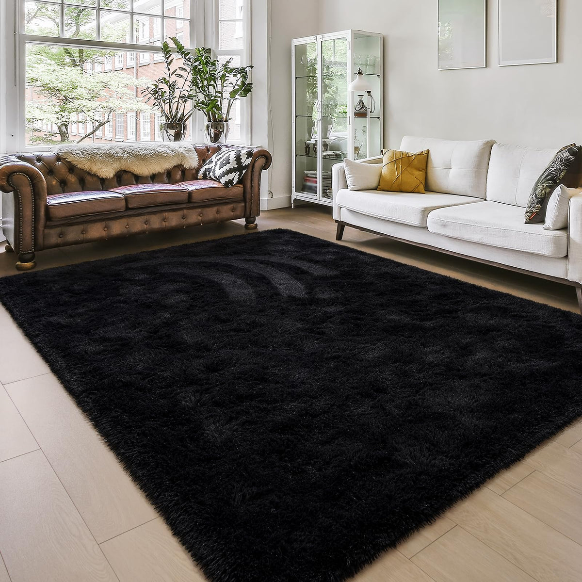 Amearea Shag Fluffy Small Rug, 2x4 Throw Rugs for Bedroom Girls, Black