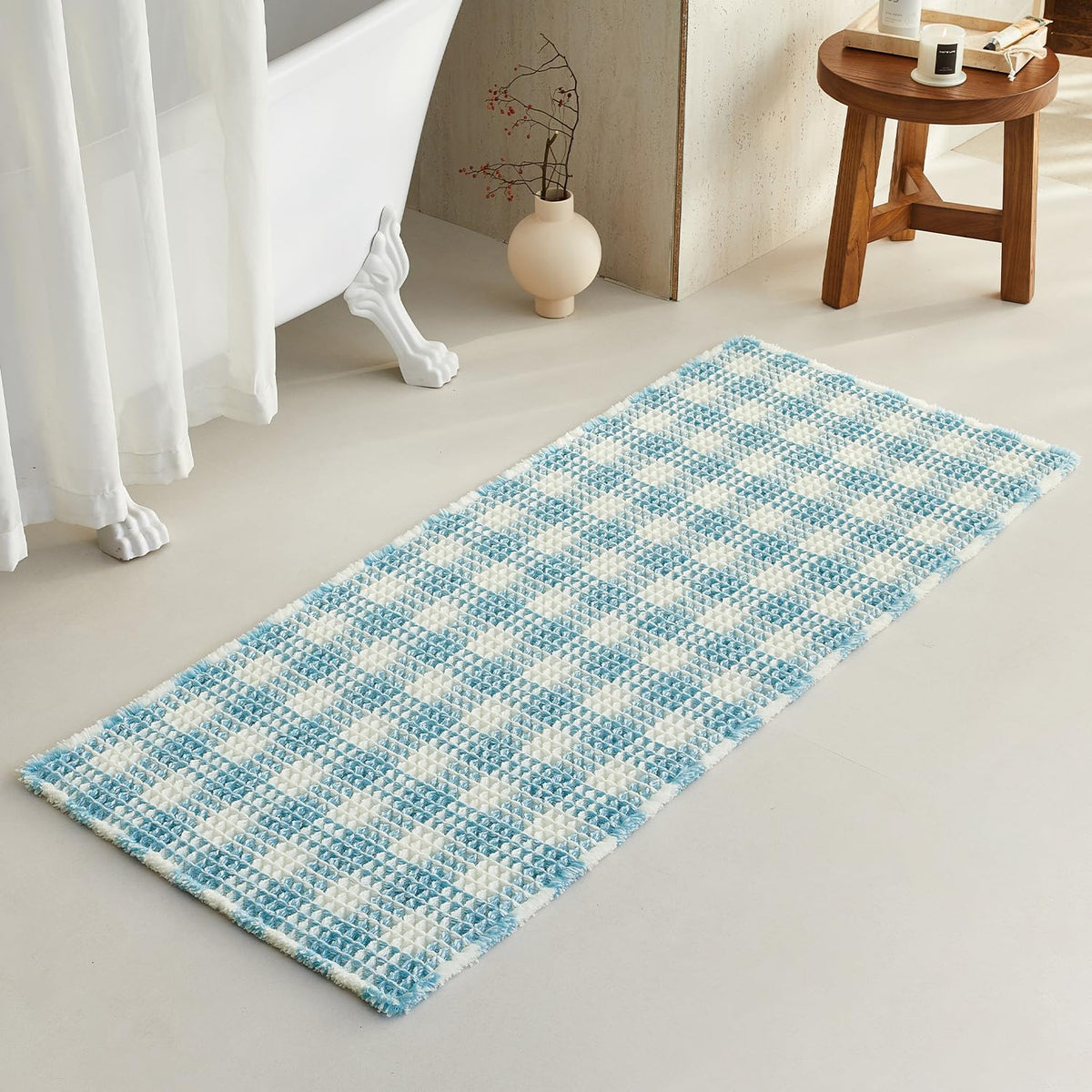 TYUU Waffle Bath Mat, Boho Bathroom Rugs Non Slip Washable, 30x20 Khaki