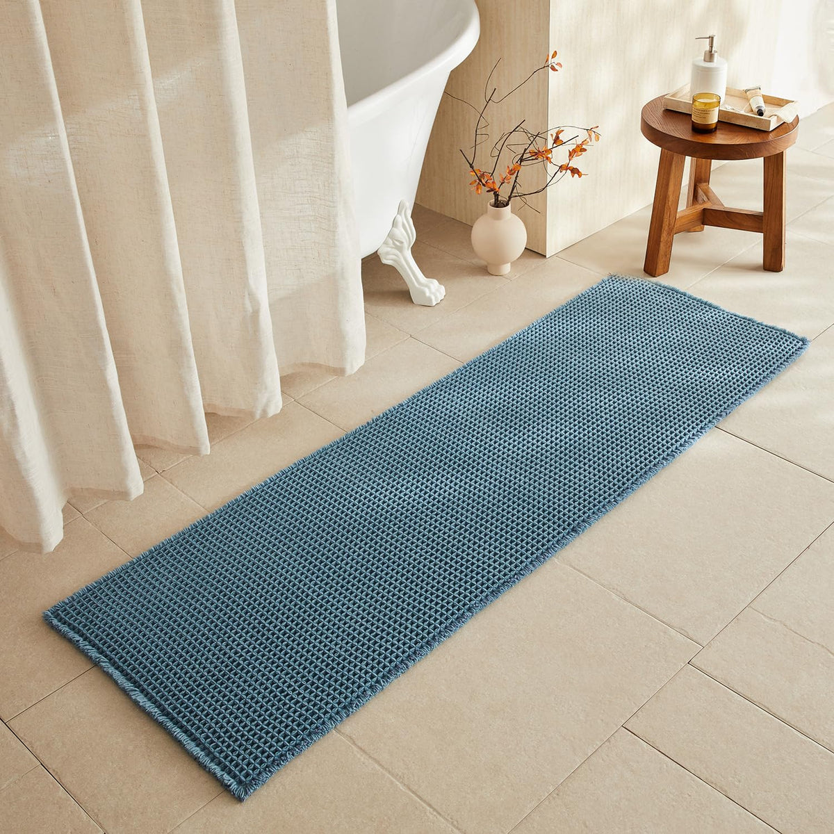 TYUU Waffle Bath Mat, Boho Bathroom Rugs Non Slip Washable, 30x20 Khaki