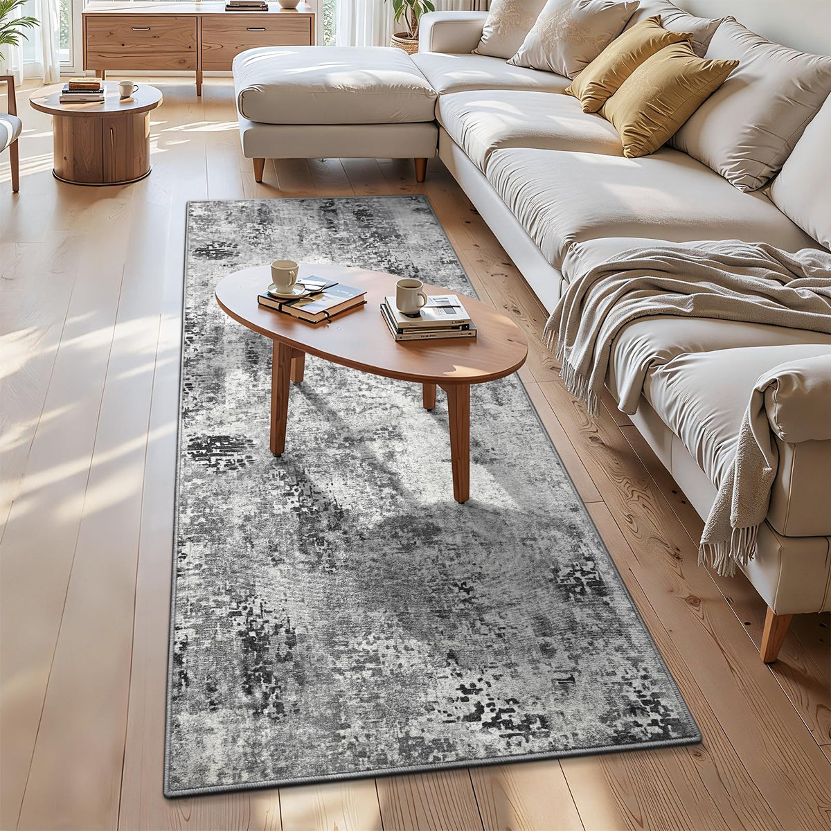 Ompaa 2x6 Rug Runners for Hallways Kitchen Runner Rug Non Slip Washable Grey Long Runner Rugs with Rubber Backing Soft Abstract Carpet Runner for Hallways, Kitchen, Bedroom, Bathroom, Entryway