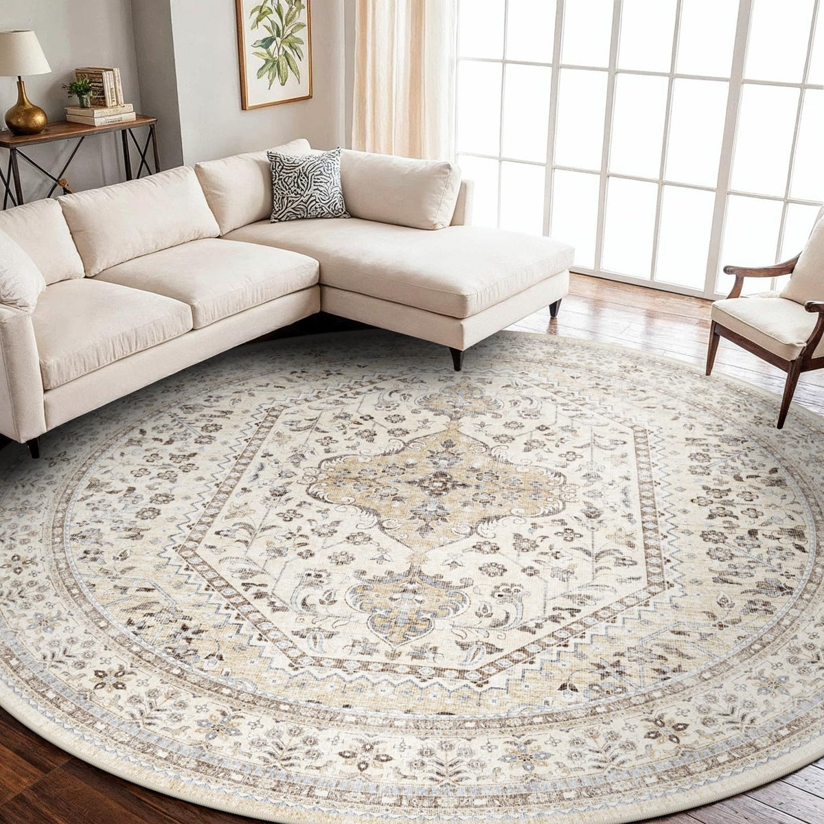 2x3 Washable Entryway Area Rug - Non-Slip Boho Throw Rugs Beige Gray