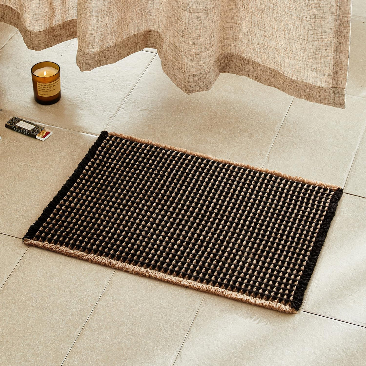 TYUU Waffle Bath Mat, Boho Bathroom Rugs Non Slip Washable, 30x20 Khaki
