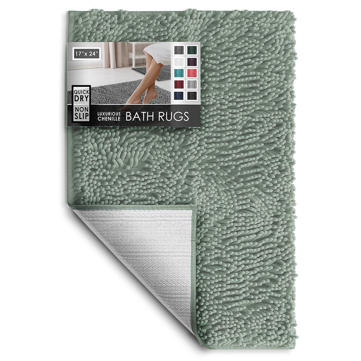 Hearth & Harbor Bathroom Rugs, Chenille Bath Mat - Machine Washable Bath Mats for Bathroom Non-Slip Backing Rubber, Quick Dry Bathroom Mat, 17 x 24 + 20 x 32 - Hunter Green
