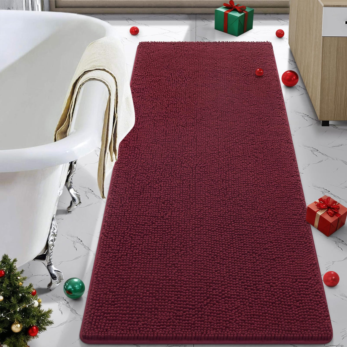 LOCHAS Luxury Bathroom Rug Shaggy Bath Mat 24 x 60 Inch, Gray