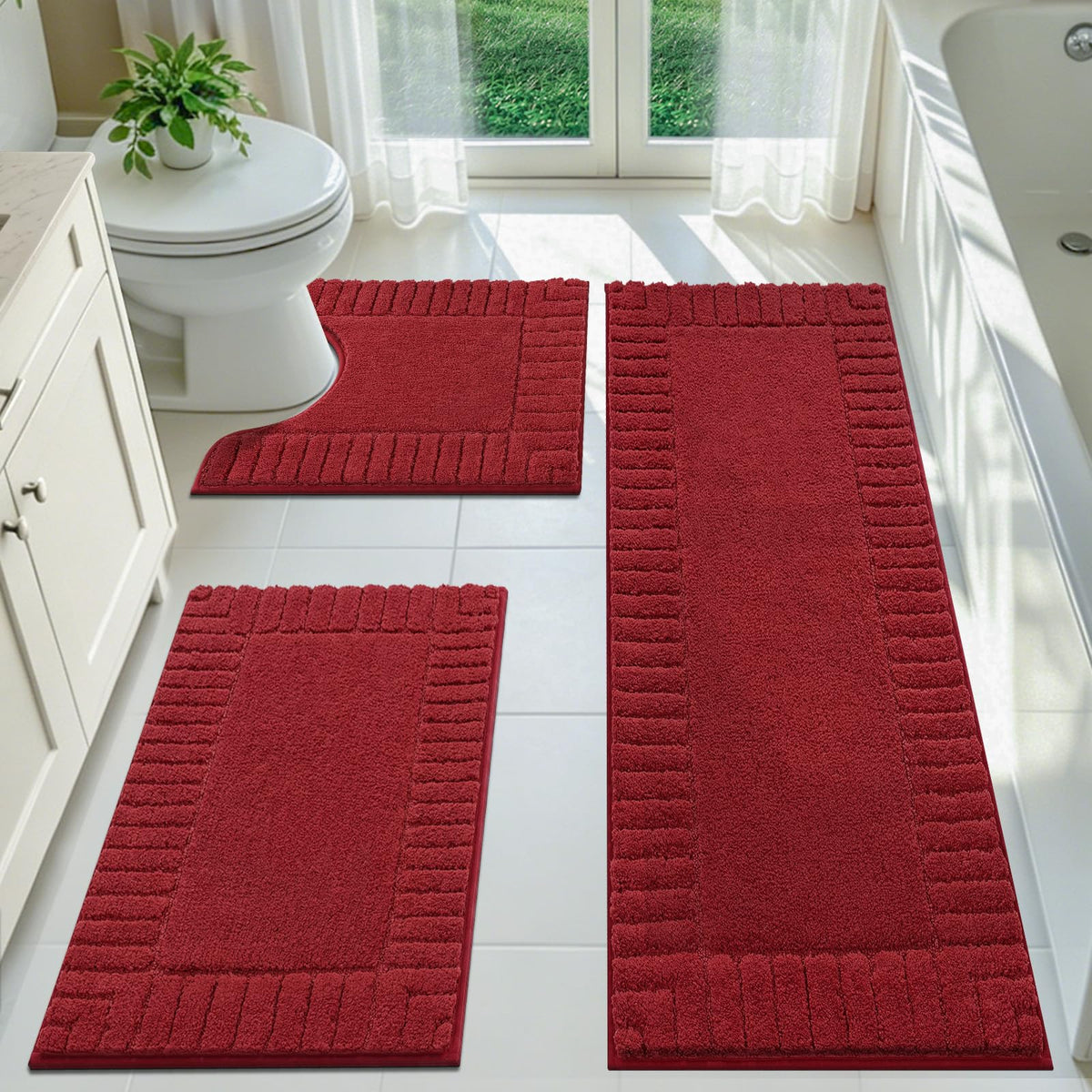 Pauwer Bathroom Rugs Sets 3 Piece, Microfiber Bath Mat Set, Dark Grey
