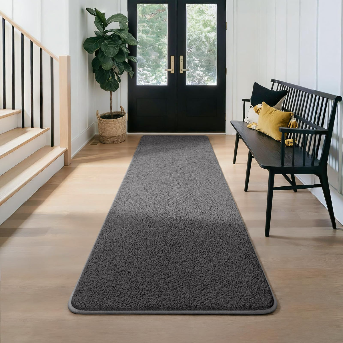 Modern Hallway Runner Rug, 2x6 Black Washable Non Slip Runner Rug