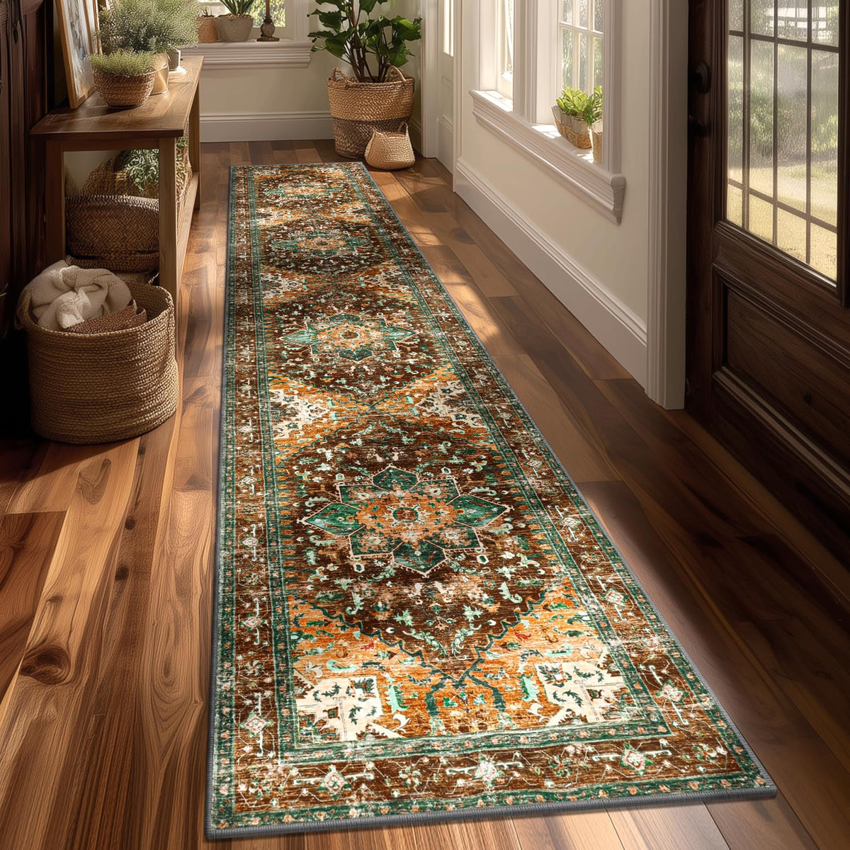 Yamaziot Washable Runner Rug, 2x8 Non-Slip Boho Vintage Hallway Kitchen Rug