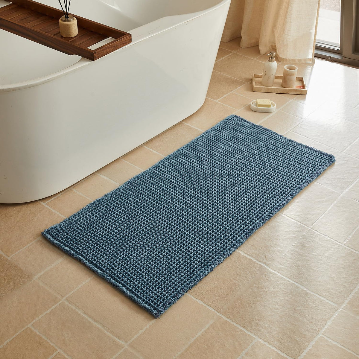 Triohero Waffle Bath Mat, Small Boho Bathroom Rugs Non Slip, 16x24 Khaki