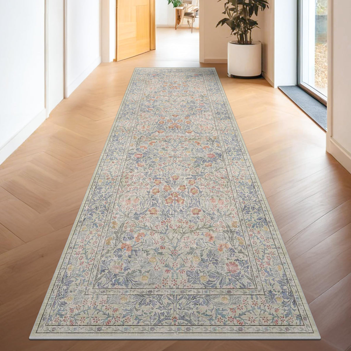 Washable Plum Purple Runner Rug 2x6 - Boho Rug Runner for Bathroom, Kitchen, Indoor Entryway, Low Pile Violet Carpet for Bedroom Bedside, Laundry Room, Hallway Mats for Floor, Stain Resistant