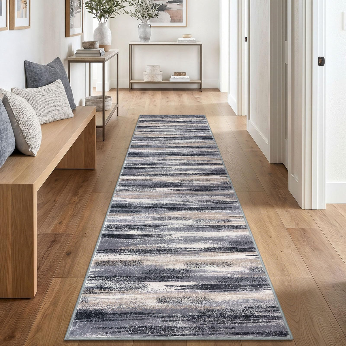 Lansny Abstract Washable 2x6 Runner Rug Non Slip Runners for Hallway