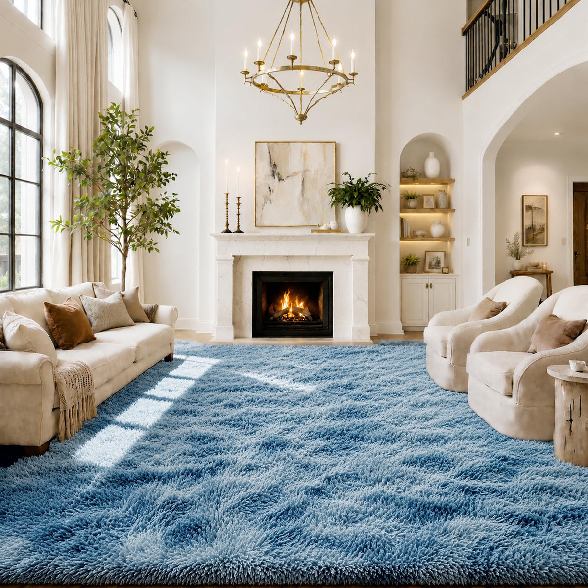 Small Shag Area Rug for Bedroom, 2x3 Cream Soft Plush Carpet