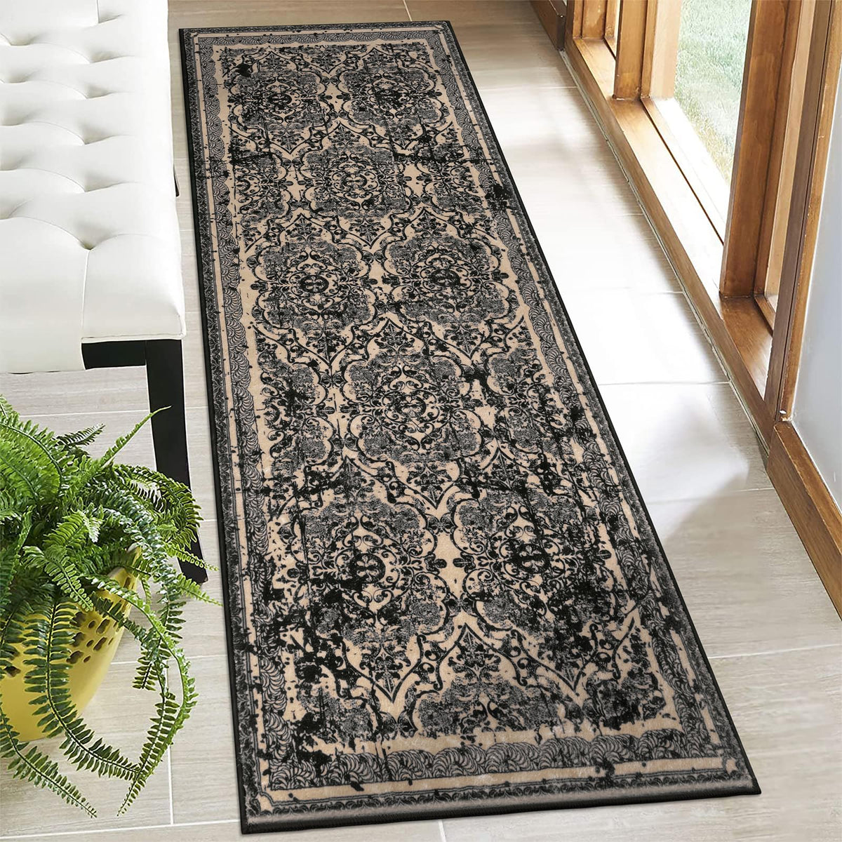 Vaukki Hallway Runner 2x6 ft, Grey Vintage Shaggy Soft Kitchen Rug